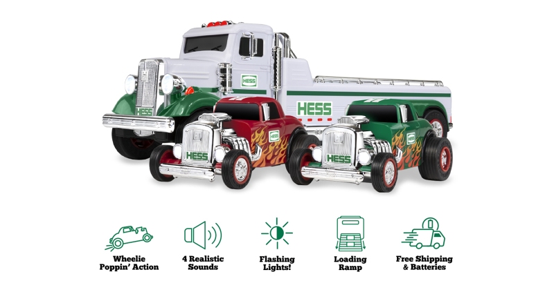 BUCKLE YOUR SEAT BELT SANTA! ORDERS BEGIN TODAY FOR 3-IN-1 HESS FLATBED TRUCK WITH HOT RODS—A New Generation Gives Nostalgic Nod To Founder Leon Hess’ First Truck: A Retro-Design Racing Dream Team Loaded with Flashing Lights & Realistic Sounds Read the @hesstoytruck announcement