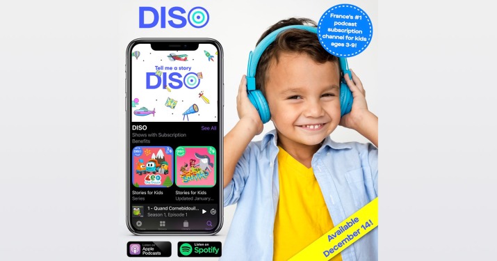 KIDS DISCOVER P IS FOR PODCAST ON DECEMBER 14 AS AN IMAGINATIVE AUDIO WORLD DEBUTS IN THE U.S.—France’s #1 children’s subscription podcast service featuring cartoon characters Leo The Truck, Super Wings plus Zig and Sharko Say Bonjour, Hola And Hello! DISO is available in English, Spanish and French to listeners in the US and 9 other major markets.